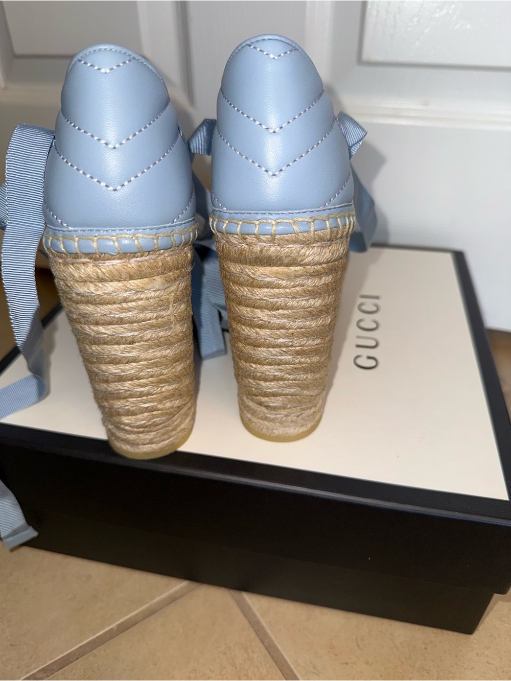 Gucci GG Marmont Espadrille Wedges Blue Leather Lace-Up Size 39 NIB - Picture 5 of 6